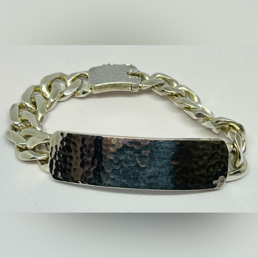 Georg Jensen Smithy Hammered Sterling Silver Link ID Tag Bracelet 590 C